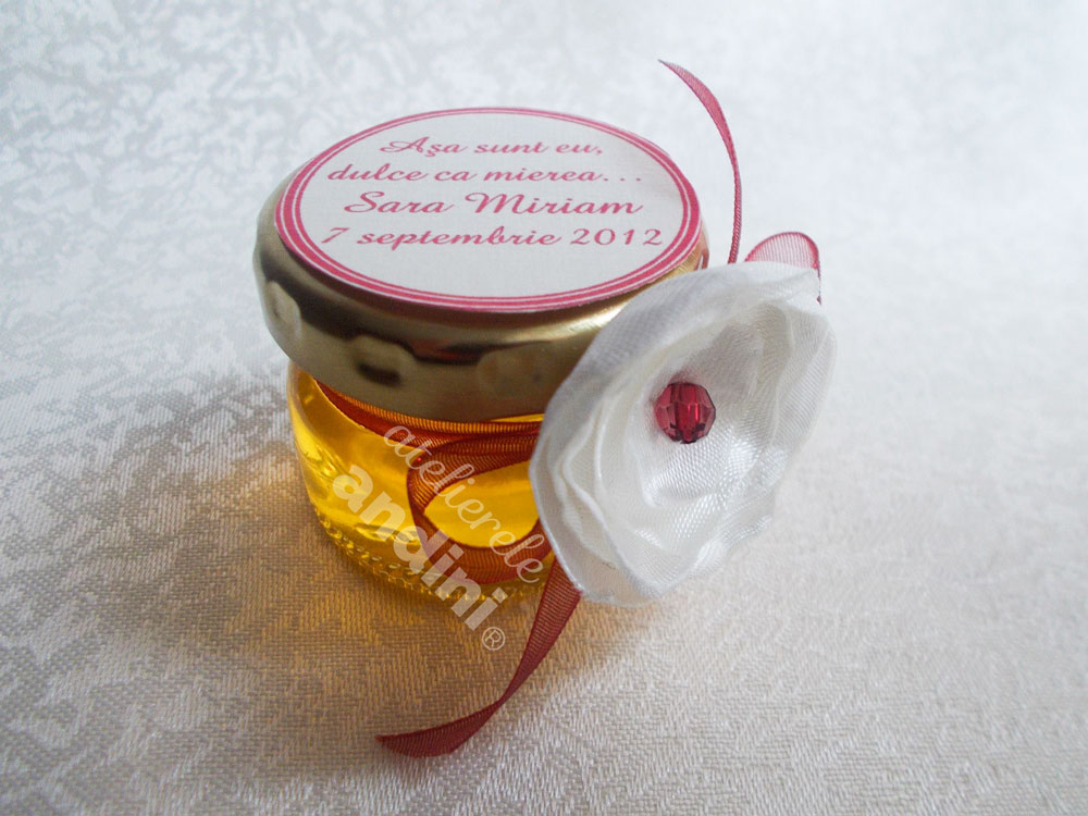 Mărturie botez borcănel cu miere White Flower