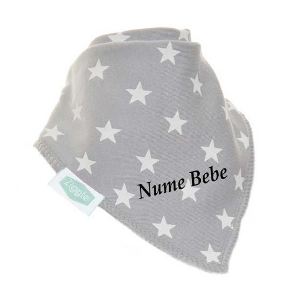 Bavetica Bebe Personalizata Grey White Stars1