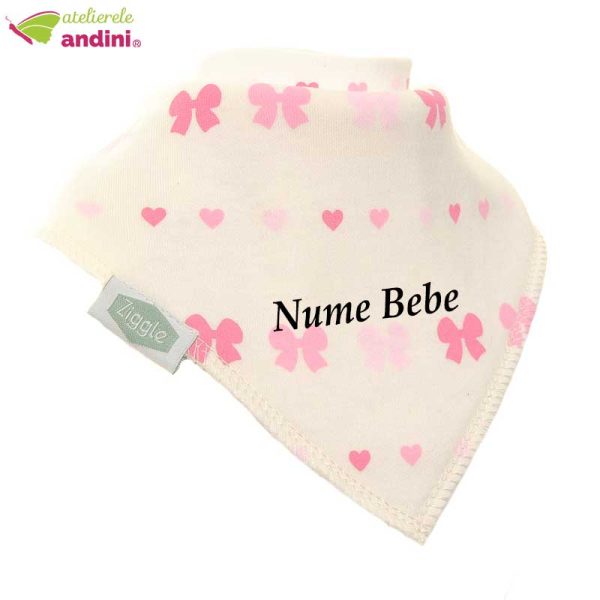 Bavetica Bebe Personalizata Ivory Pink Bows1