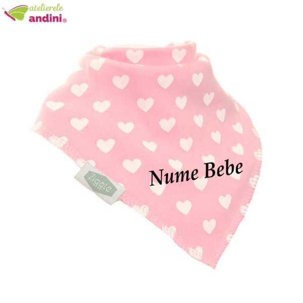 Bavetica Bebe Personalizata Pink White Hearts1