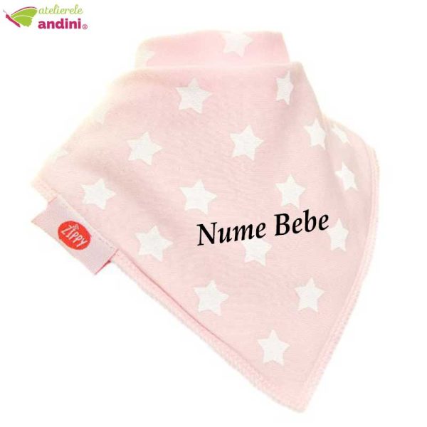 Bavetica Bebe Personalizata Pink White Stars1