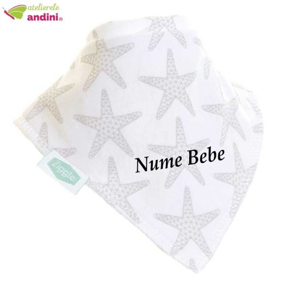 Bavetica Bebe Personalizata White Grey Starfish1