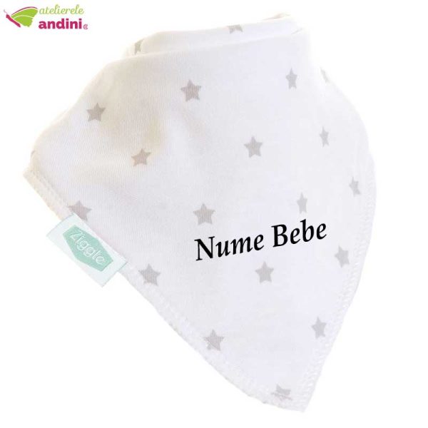 Bavetica Bebe Personalizata White Grey Stars1