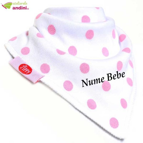 Bavetica Bebe Personalizata White Pink Dots1