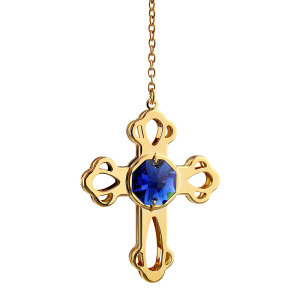 Decoratiune Cruciulita Aurie Cristal Swarovski Albastru1