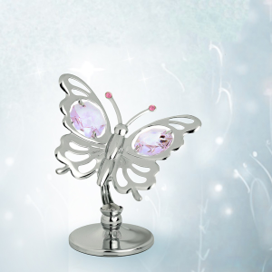 Decoratiune Fluturas Argintiu Cristale Swarovski Mov1