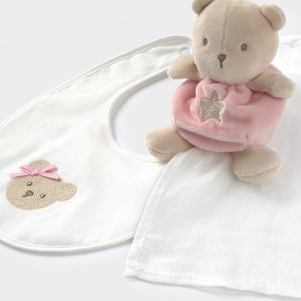 Set jucărie Pluș Pink Bunny și bavetică  1