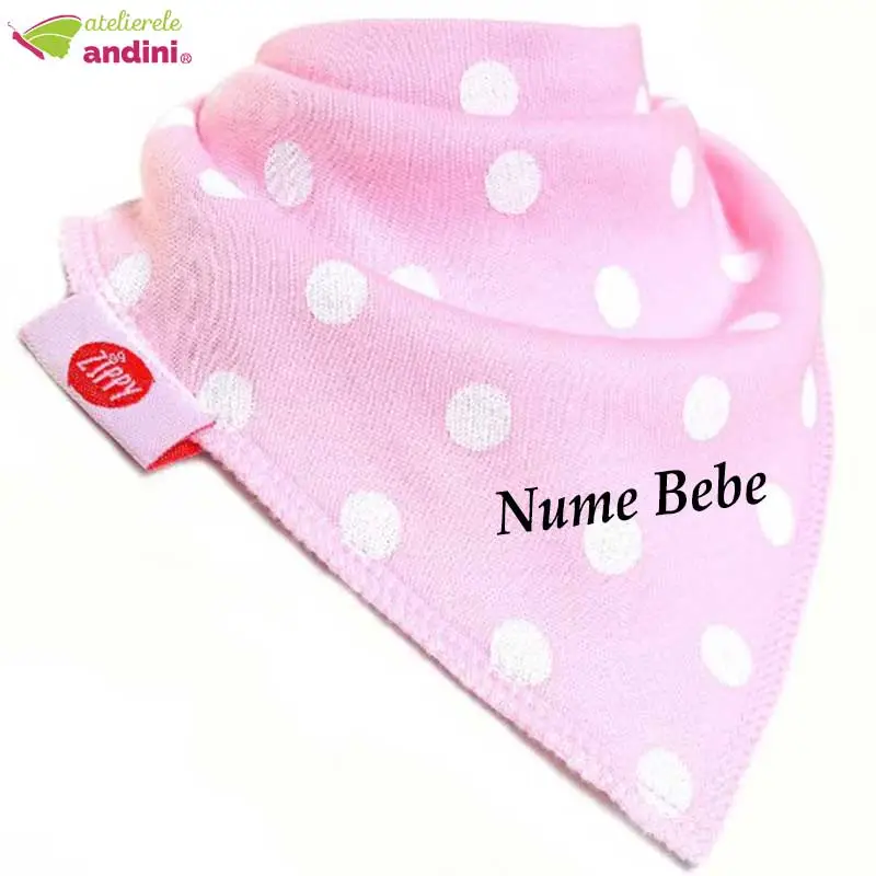 Bavetica Bebe Personalizata Pink White Dots1