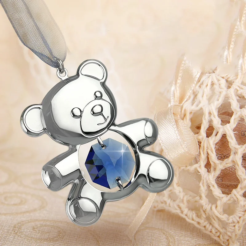 Pandantiv Ursulet Argintiu Cristal Swarovski Albastru2