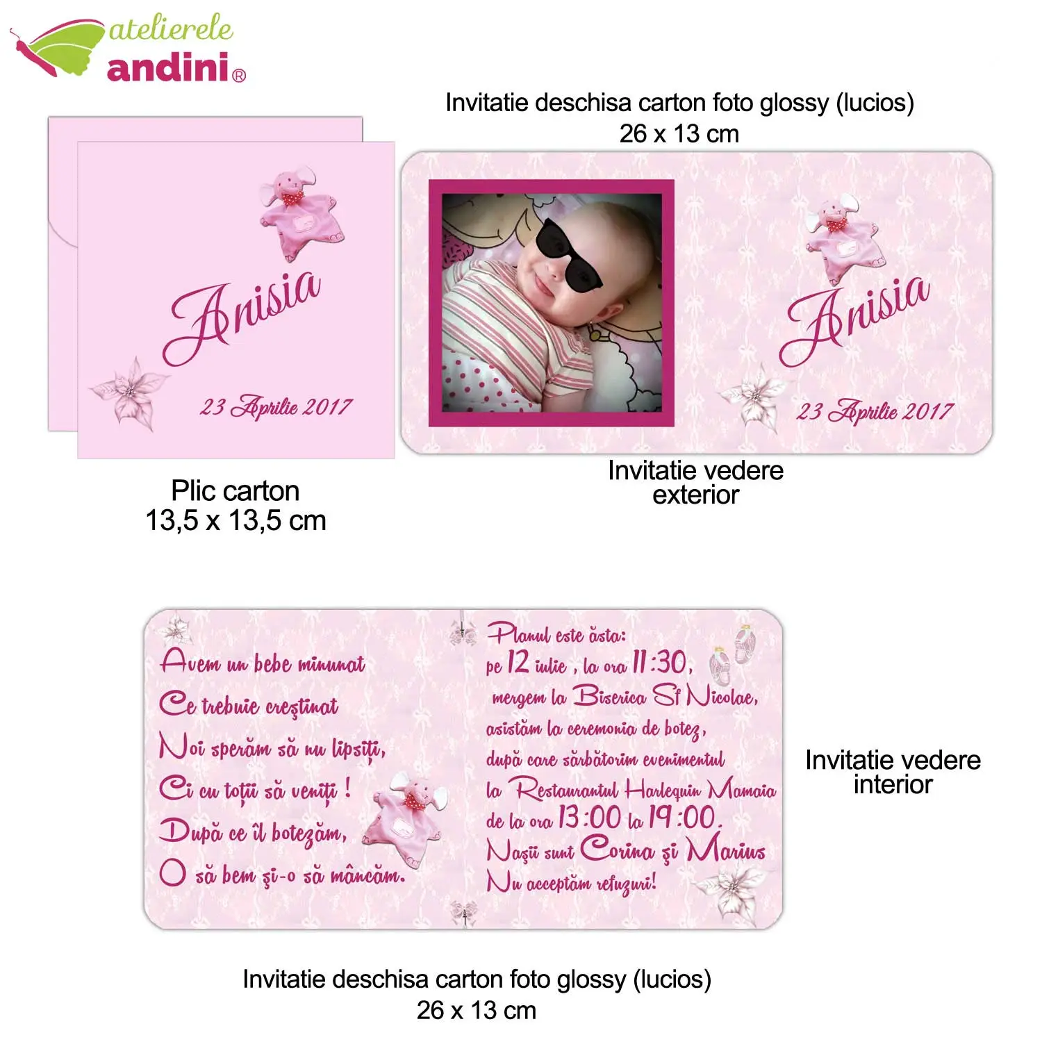 invitatii botez personalizate plic20 invitatii botez personalizate plic20