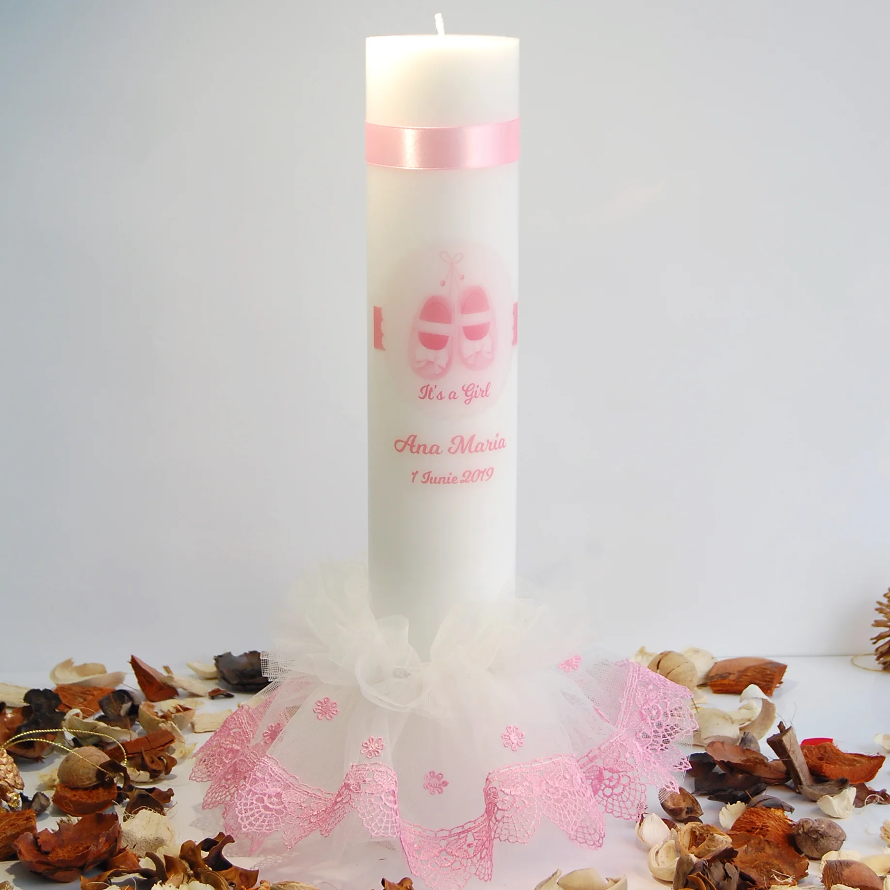 Lumanare Personalizata Botez Light Pink Lace0 Lumanare Personalizata Botez Light Pink Lace0