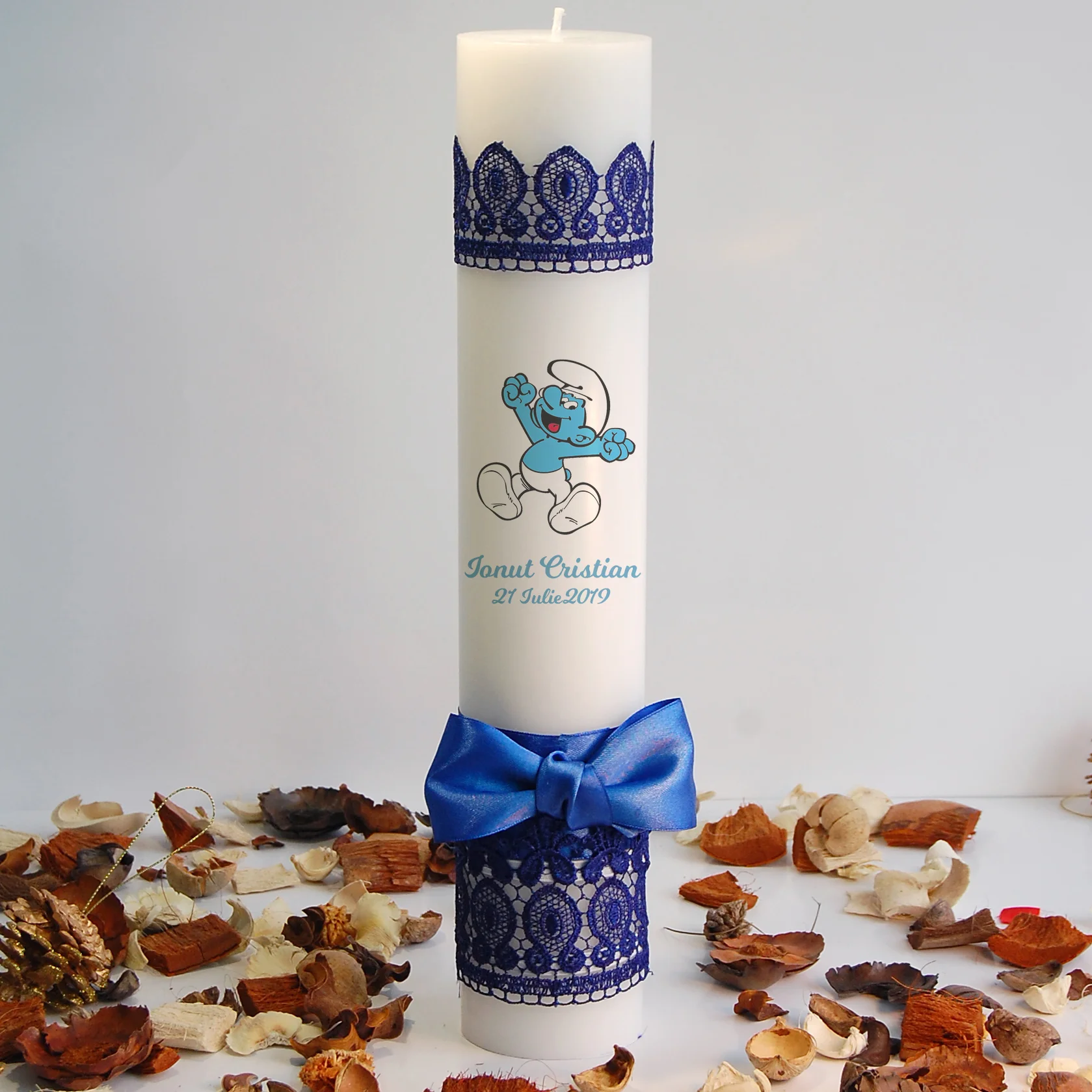 lumanare personalizata botez dark blue lace1 lumanare personalizata botez dark blue lace1