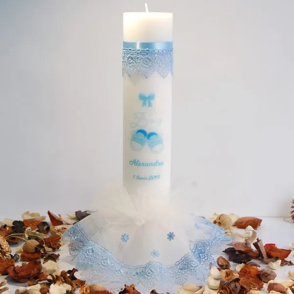 lumanare personalizata botez light blue lace1
