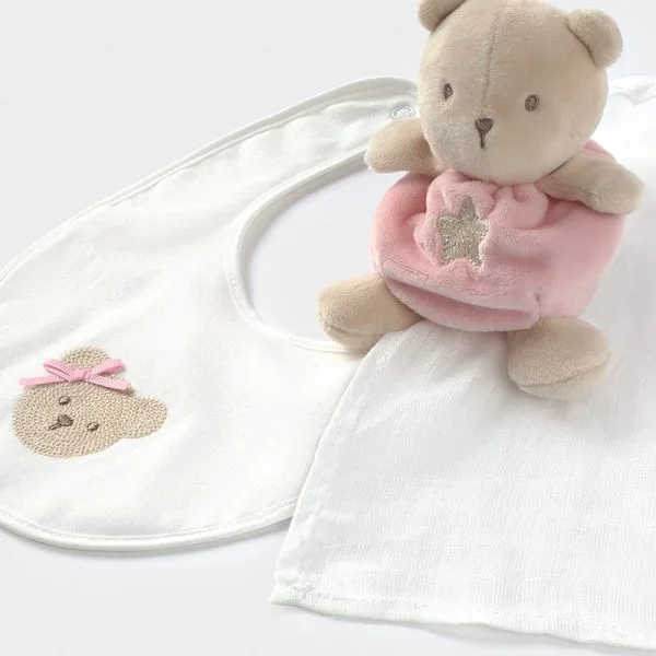 Set jucărie Pluș Pink Bunny și bavetică  1