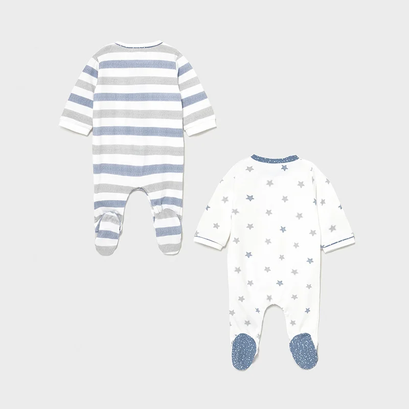 set 2 pijamale bleu gri baieti dungi si stelute 2