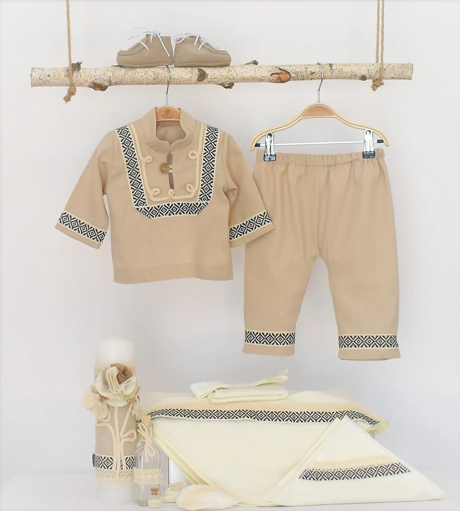 Set complet Botez Baieti Traditional Grâu Roditor_1 baieti Cusatura Rom neagra