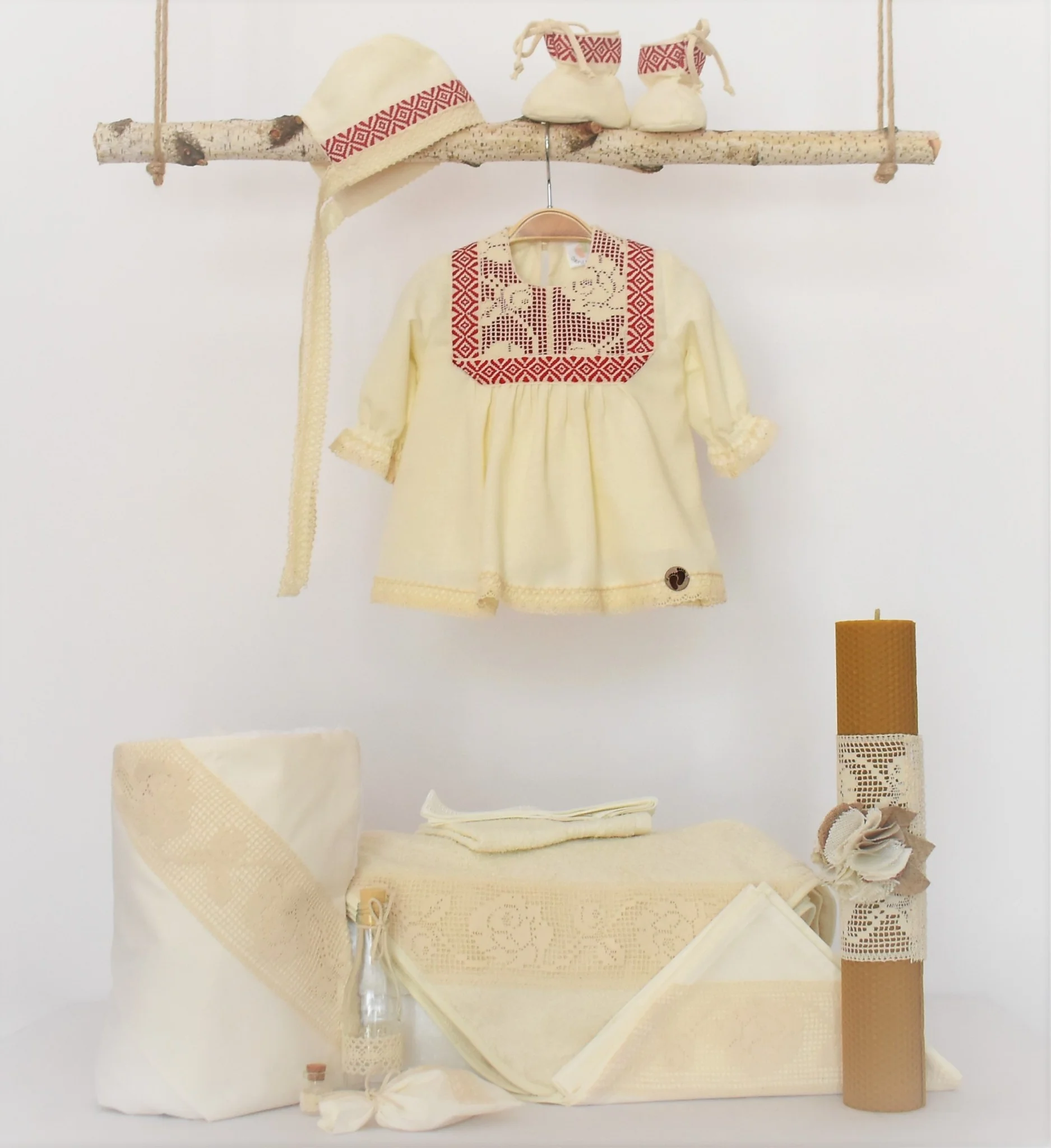 Set complet Botez Traditional Rosu Impletit agapi