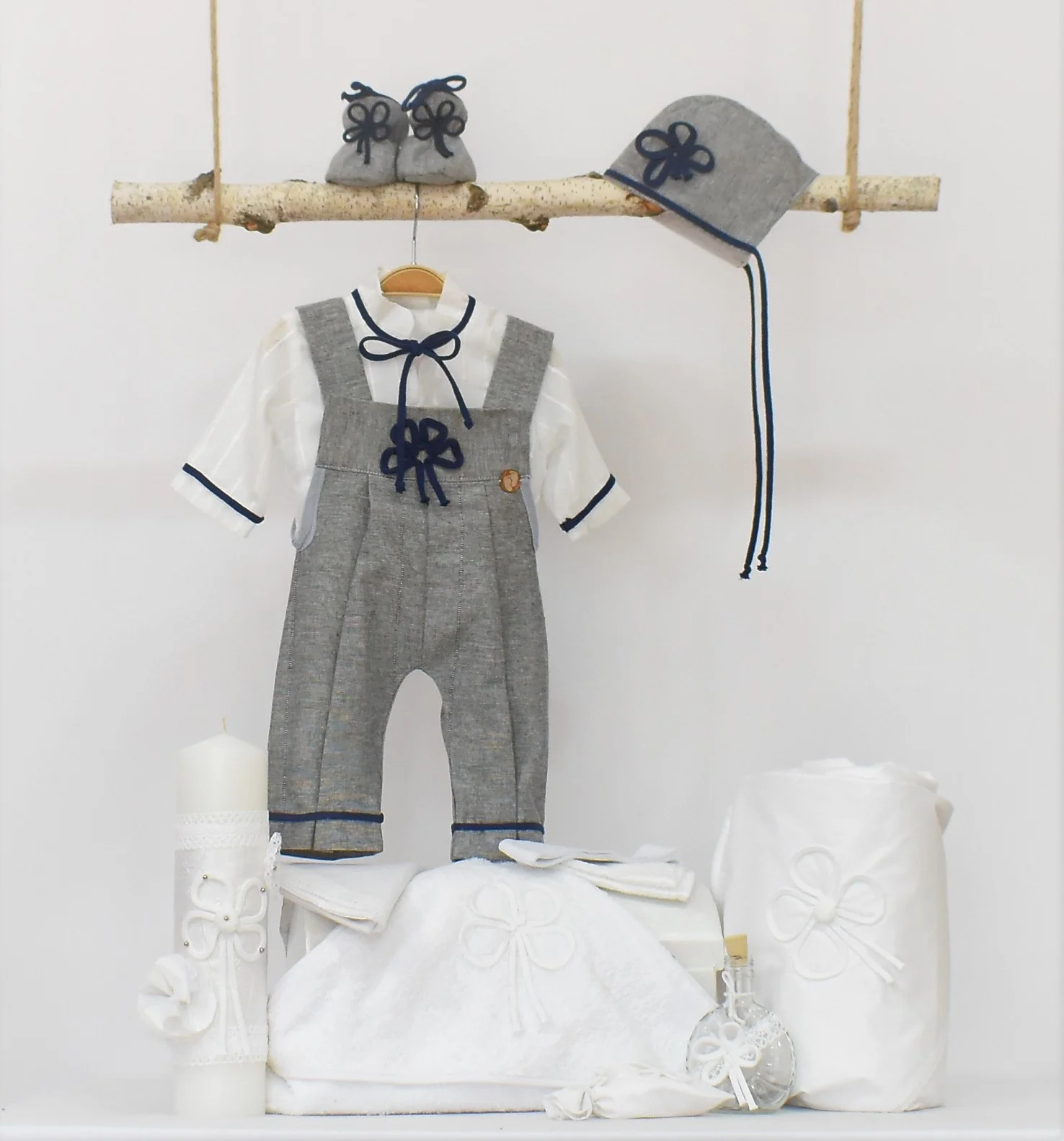 Set complet Botez Baieti Traditional Grey diaconu