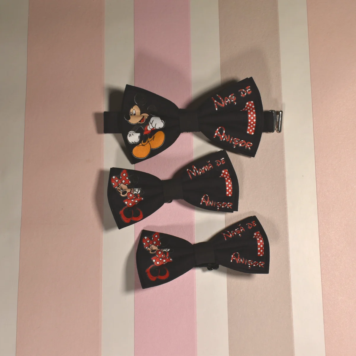 Set 3 Papioane Aniversare 1 An Minnie -Naș, Nașă si Mamă de un anișor