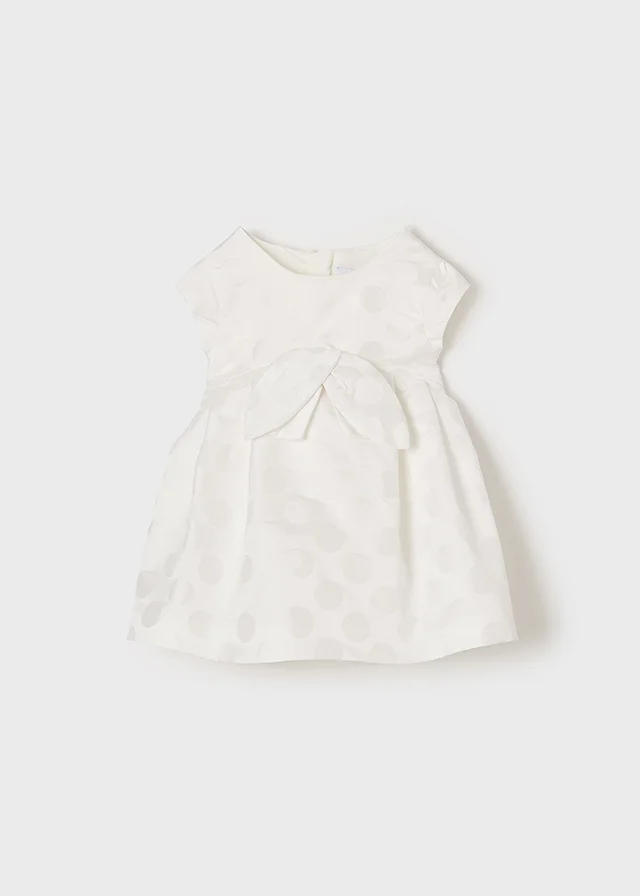 Rochiță Botez Jacquard Albă cu buline