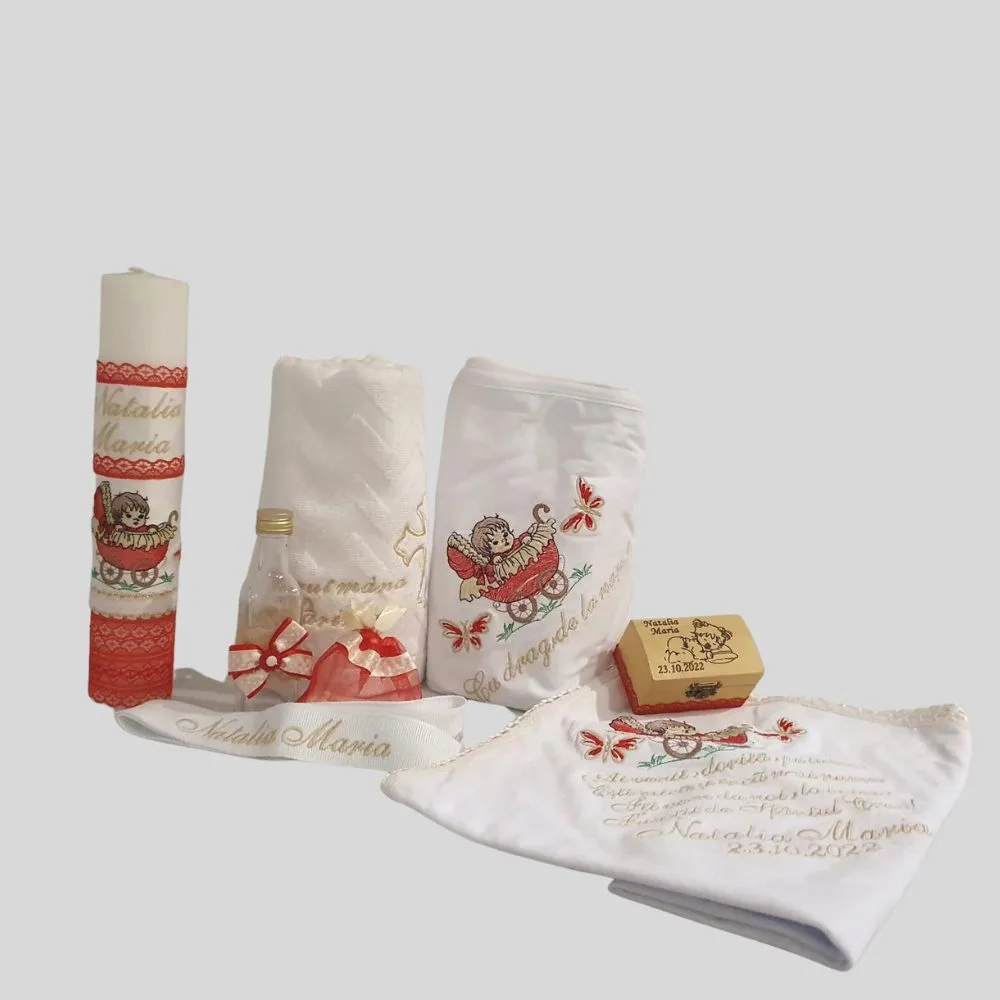 Set Complet Lumânare si Trusou Botez Fetiță Dragă