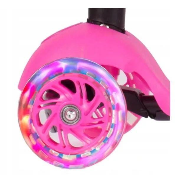 Trotineta pentru copii Roz, 2 in 1, cu scaunel si roti luminoase Buburuza Vesela)