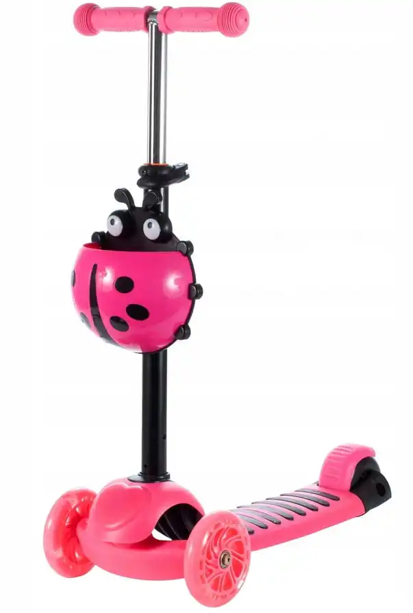 Trotineta pentru copii Roz, 2 in 1, cu scaunel si roti luminoase Buburuza  Vesela Trotineta pentru copii Roz, 2 in 1, cu scaunel si roti luminoase Buburuza Vesela