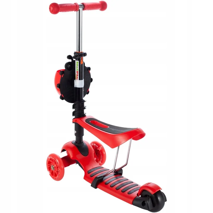 Trotineta pentru copii Roz sau Rosu, 2 in 1, cu scaunel si roti luminoase Buburuza  Vesela_6 Trotineta pentru copii Roz sau Rosu, 2 in 1, cu scaunel si roti luminoase Buburuza Vesela_6